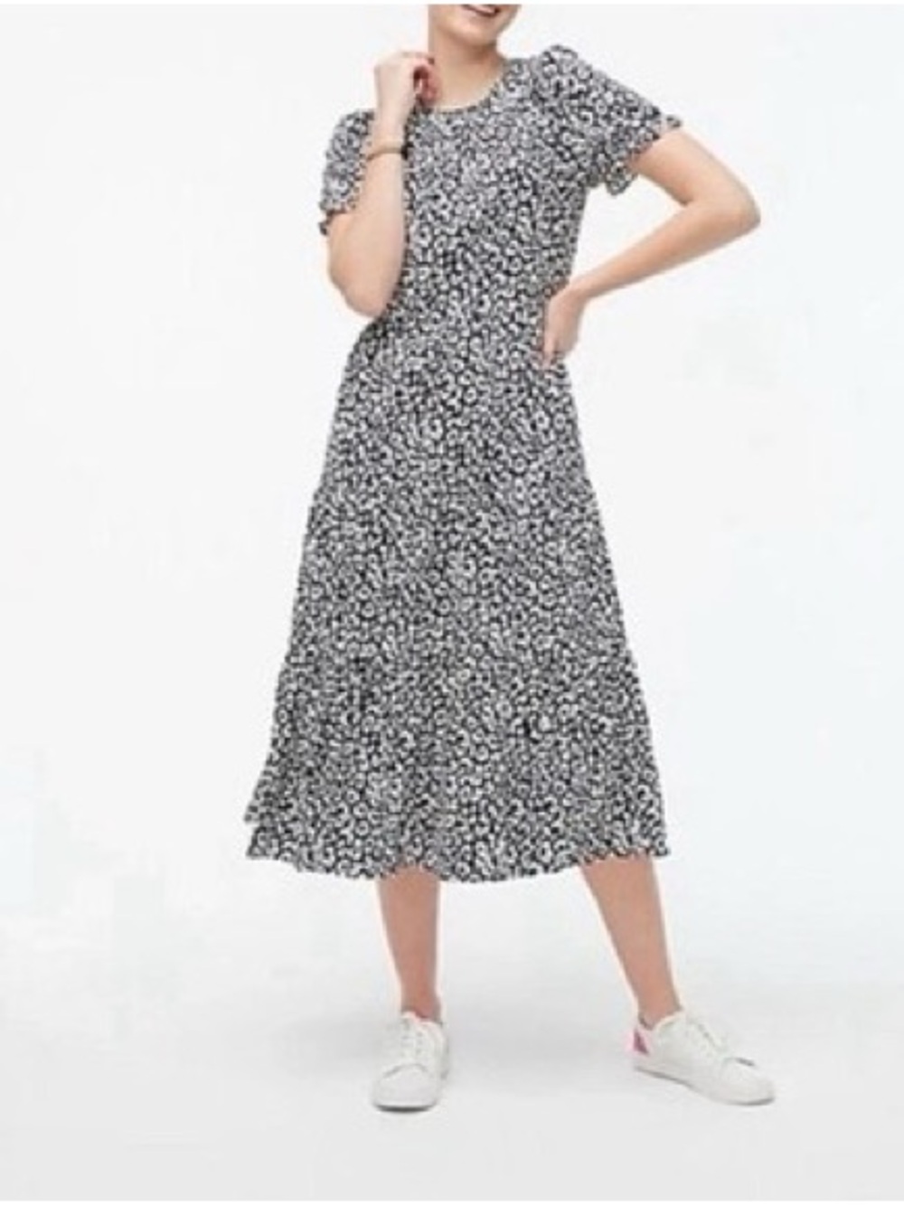 J. Crew Factory Black and White Floral Midi Dress